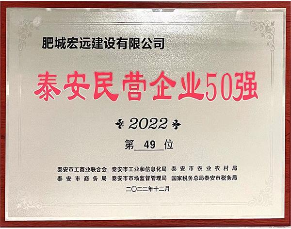 肥城宏遠建設有限公司入圍2022年度泰安民營企業(yè)50強